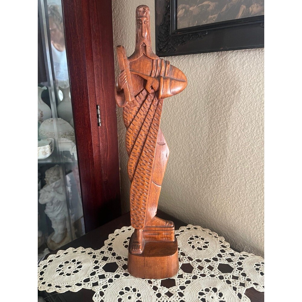 Hand Carved Wooden Moses Sculpture